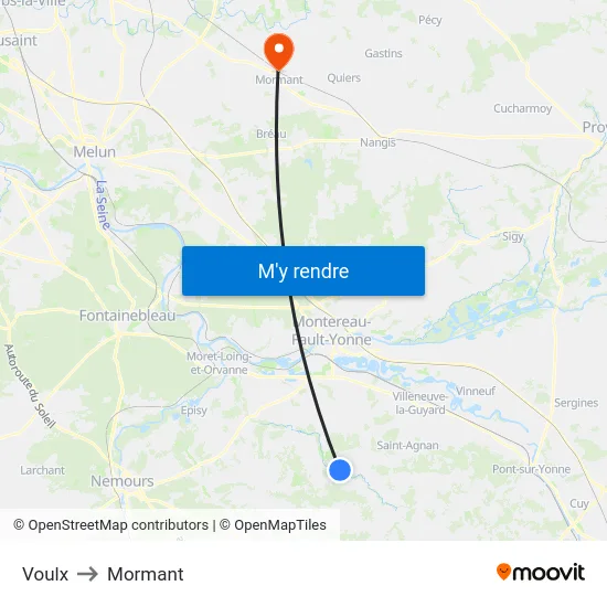 Voulx to Mormant map