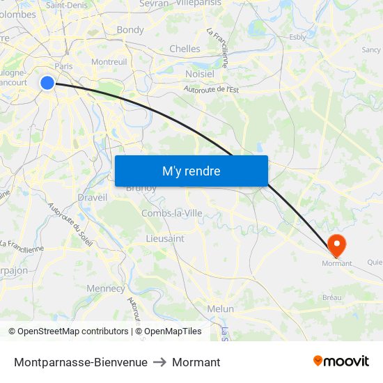Montparnasse-Bienvenue to Mormant map