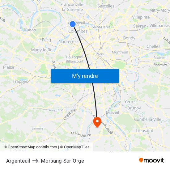 Argenteuil to Morsang-Sur-Orge map