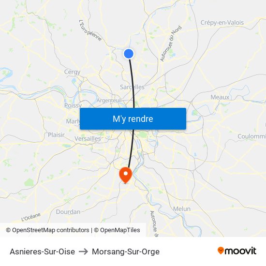 Asnieres-Sur-Oise to Morsang-Sur-Orge map