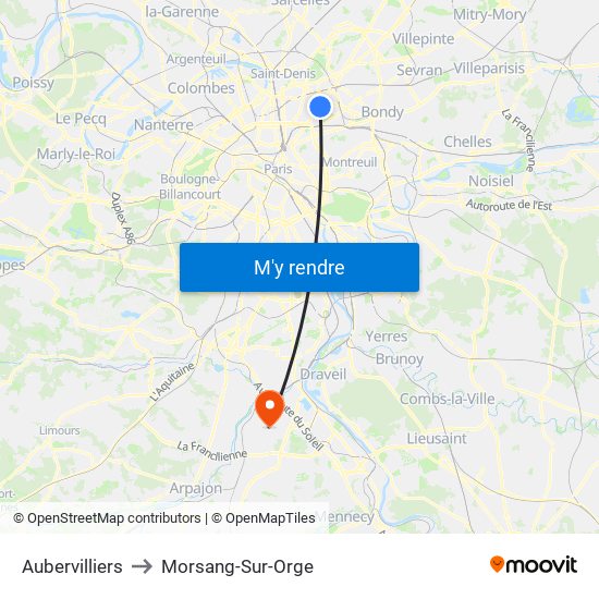 Aubervilliers to Morsang-Sur-Orge map