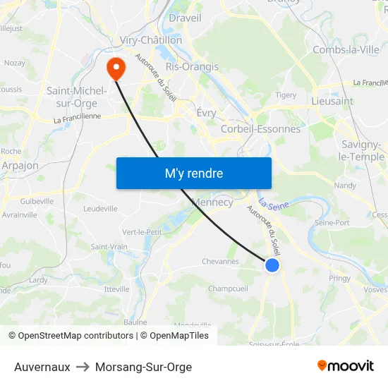 Auvernaux to Morsang-Sur-Orge map