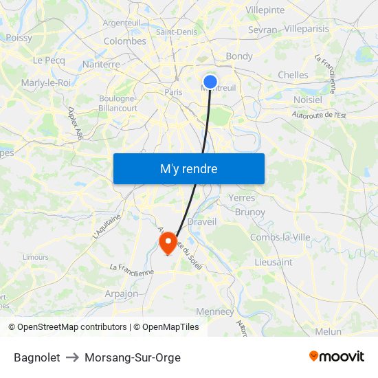 Bagnolet to Morsang-Sur-Orge map