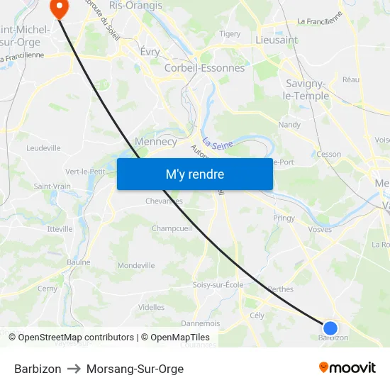 Barbizon to Morsang-Sur-Orge map