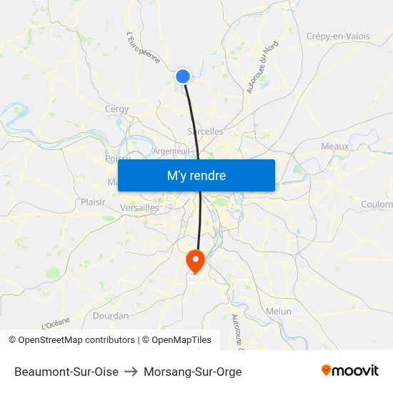 Beaumont-Sur-Oise to Morsang-Sur-Orge map