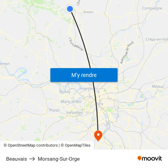 Beauvais to Morsang-Sur-Orge map