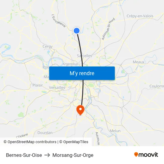 Bernes-Sur-Oise to Morsang-Sur-Orge map