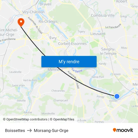Boissettes to Morsang-Sur-Orge map