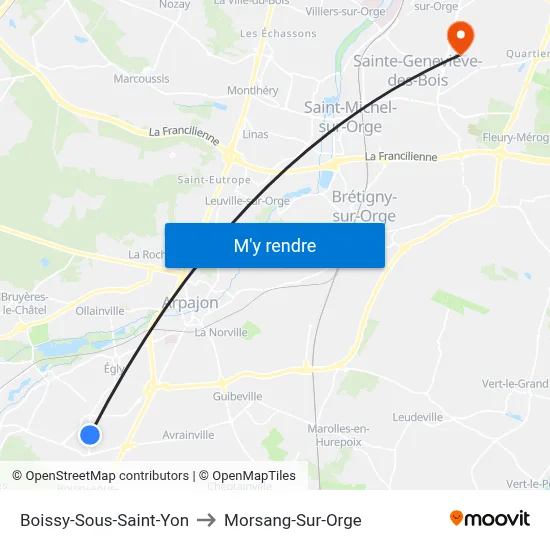 Boissy-Sous-Saint-Yon to Morsang-Sur-Orge map