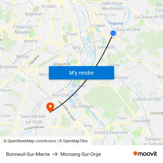 Bonneuil-Sur-Marne to Morsang-Sur-Orge map