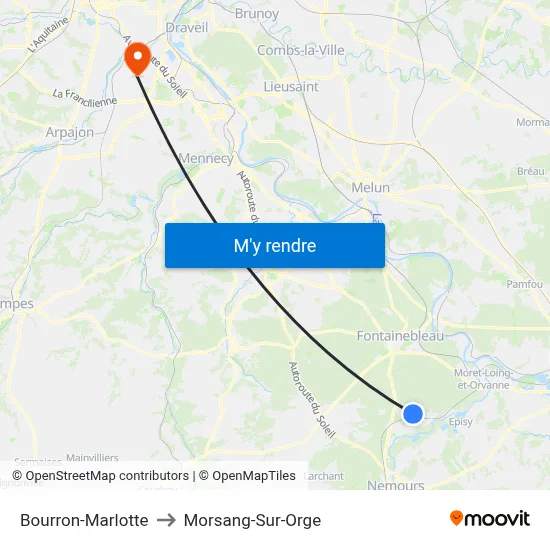Bourron-Marlotte to Morsang-Sur-Orge map