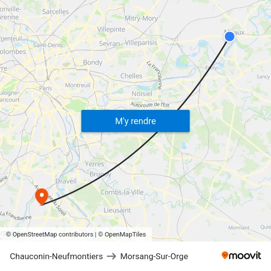 Chauconin-Neufmontiers to Morsang-Sur-Orge map