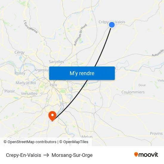Crepy-En-Valois to Morsang-Sur-Orge map