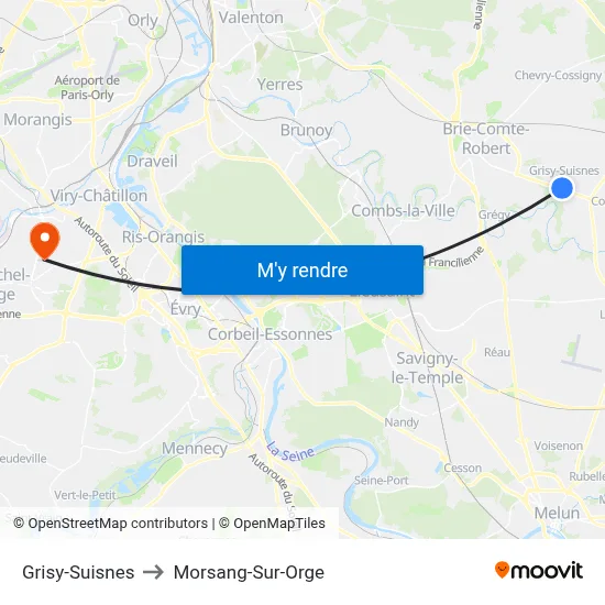 Grisy-Suisnes to Morsang-Sur-Orge map