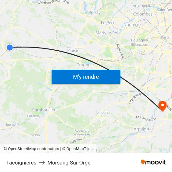 Tacoignieres to Morsang-Sur-Orge map