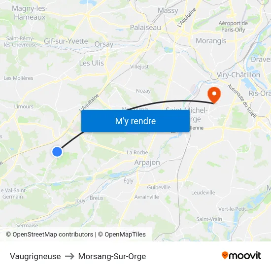 Vaugrigneuse to Morsang-Sur-Orge map