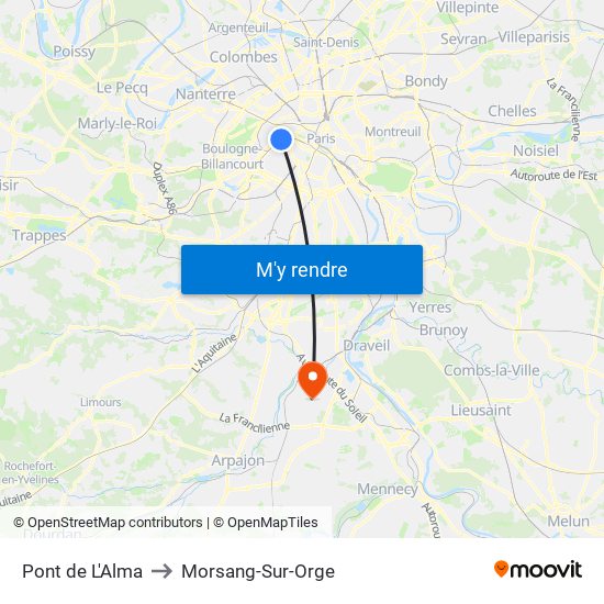 Pont de L'Alma to Morsang-Sur-Orge map