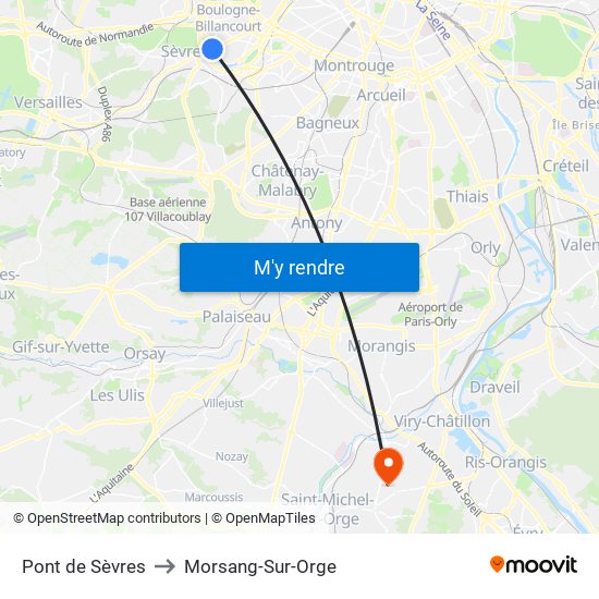 Pont de Sèvres to Morsang-Sur-Orge map