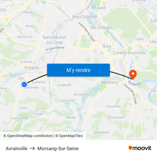 Avrainville to Morsang-Sur-Seine map