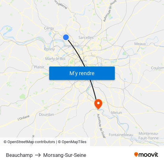 Beauchamp to Morsang-Sur-Seine map