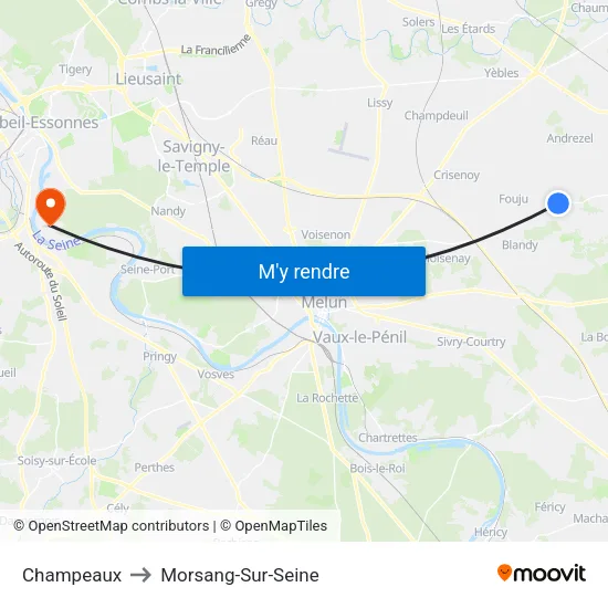 Champeaux to Morsang-Sur-Seine map