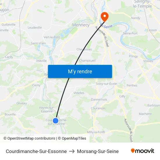 Courdimanche-Sur-Essonne to Morsang-Sur-Seine map