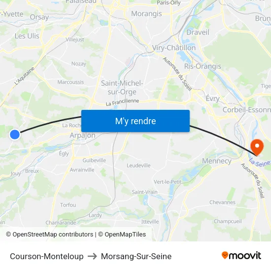 Courson-Monteloup to Morsang-Sur-Seine map