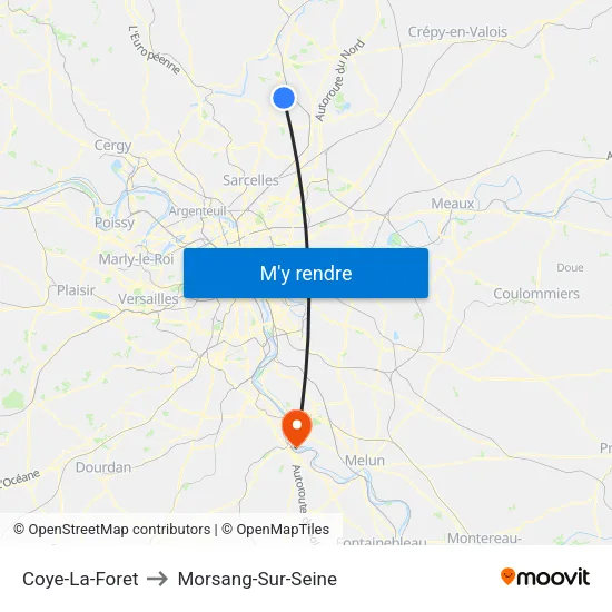 Coye-La-Foret to Morsang-Sur-Seine map