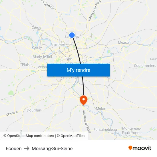 Ecouen to Morsang-Sur-Seine map