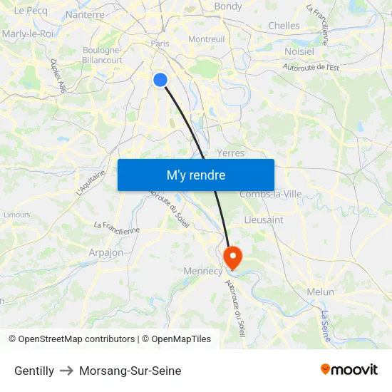 Gentilly to Morsang-Sur-Seine map