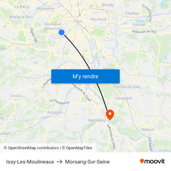 Issy-Les-Moulineaux to Morsang-Sur-Seine map