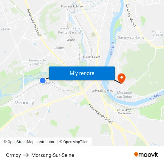 Ormoy to Morsang-Sur-Seine map