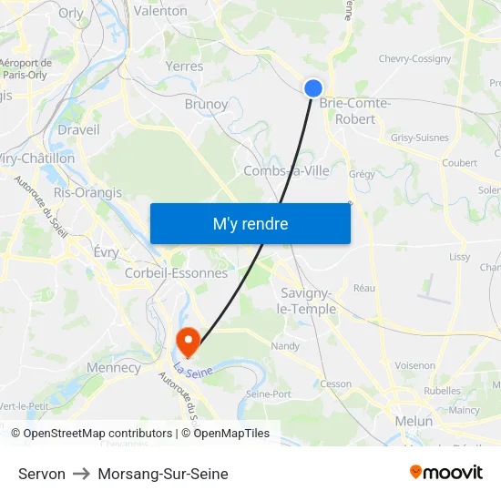 Servon to Morsang-Sur-Seine map