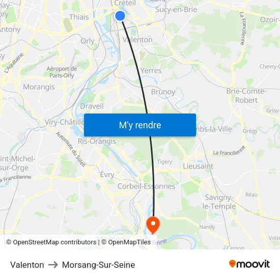 Valenton to Morsang-Sur-Seine map