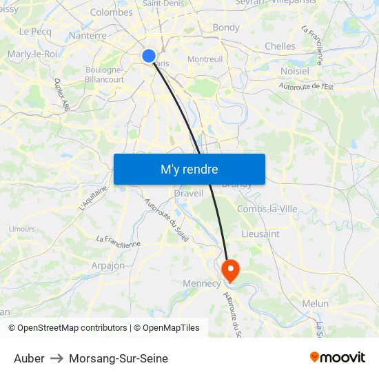 Auber to Morsang-Sur-Seine map