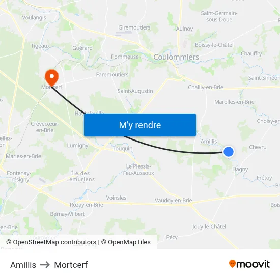 Amillis to Mortcerf map
