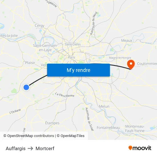 Auffargis to Mortcerf map