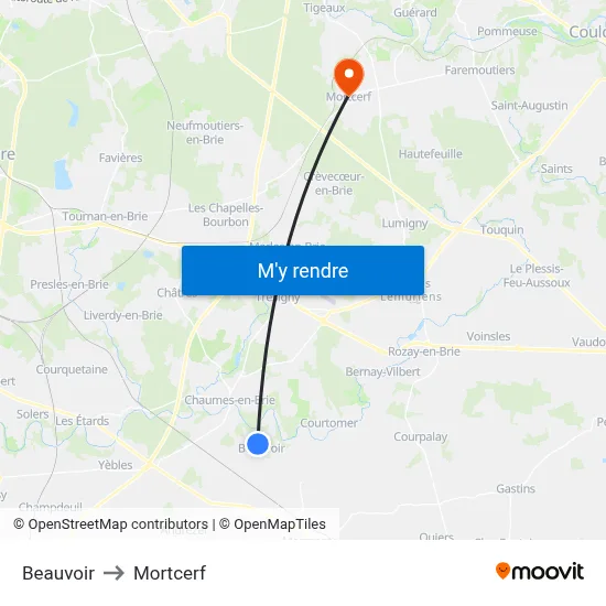 Beauvoir to Mortcerf map