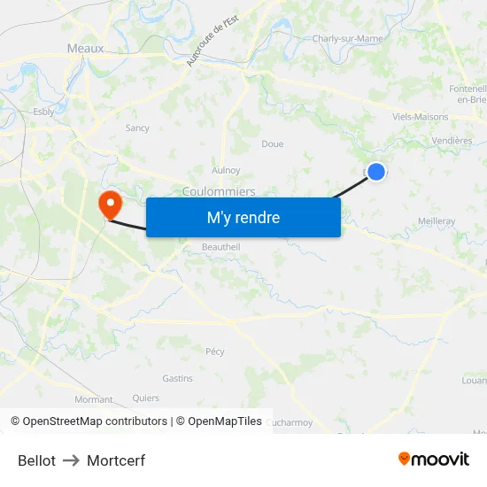 Bellot to Mortcerf map
