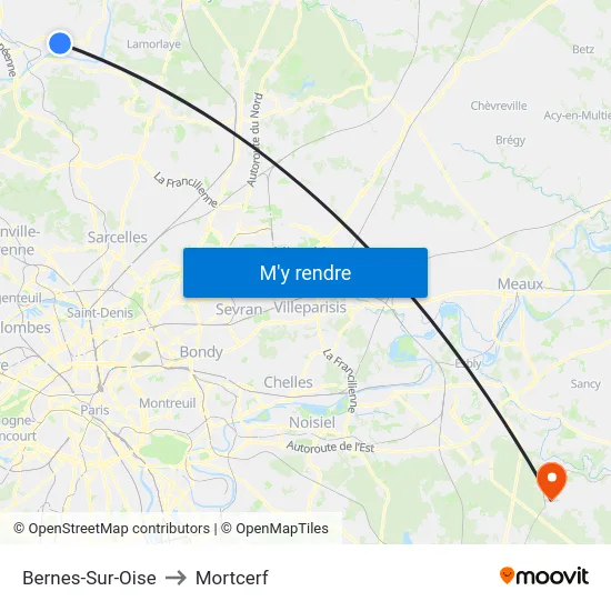 Bernes-Sur-Oise to Mortcerf map
