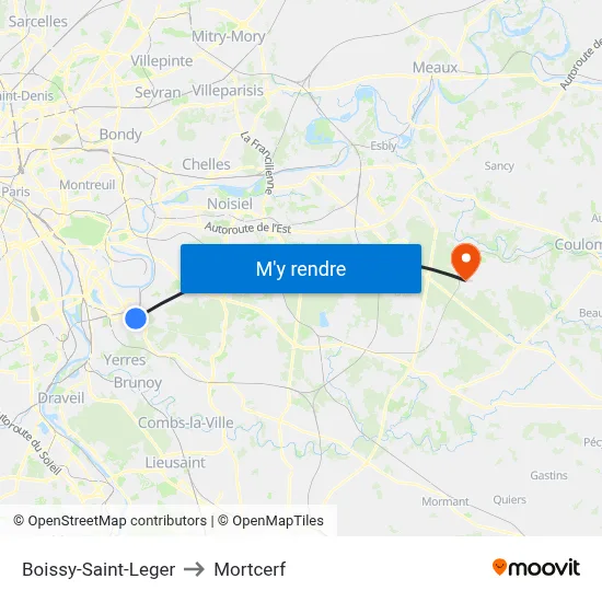 Boissy-Saint-Leger to Mortcerf map