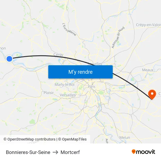 Bonnieres-Sur-Seine to Mortcerf map