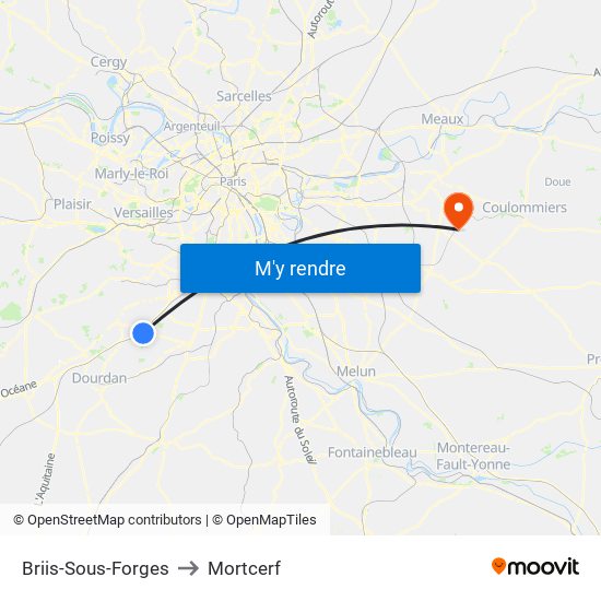 Briis-Sous-Forges to Mortcerf map