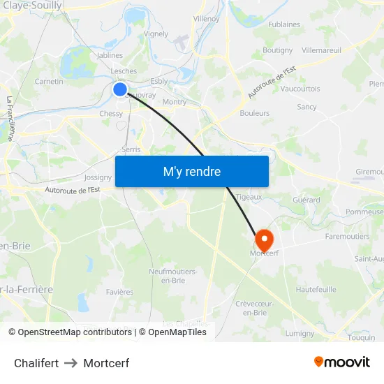 Chalifert to Mortcerf map