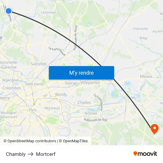 Chambly to Mortcerf map