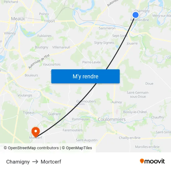Chamigny to Mortcerf map