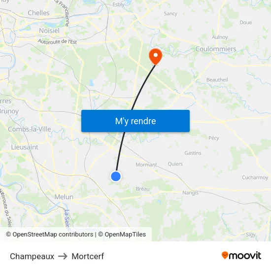 Champeaux to Mortcerf map
