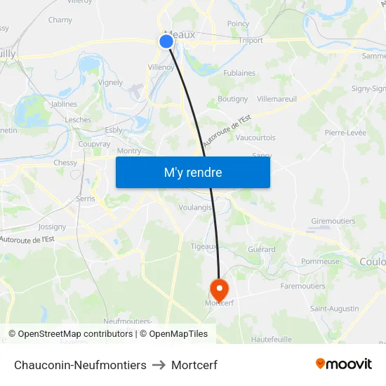 Chauconin-Neufmontiers to Mortcerf map