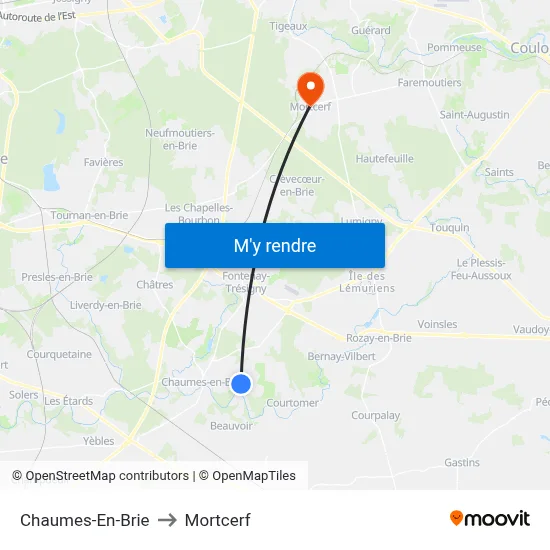 Chaumes-En-Brie to Mortcerf map