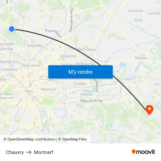 Chauvry to Mortcerf map